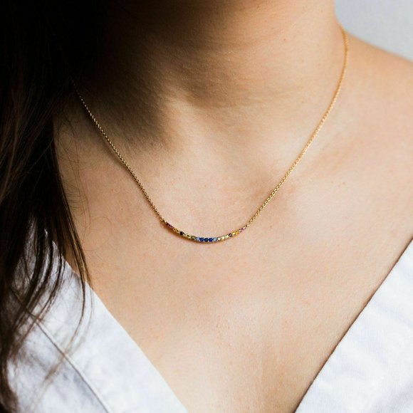 NEW Tai Jewelry Rainbow Arc Gold Statement Necklace - Picture 2 of 6